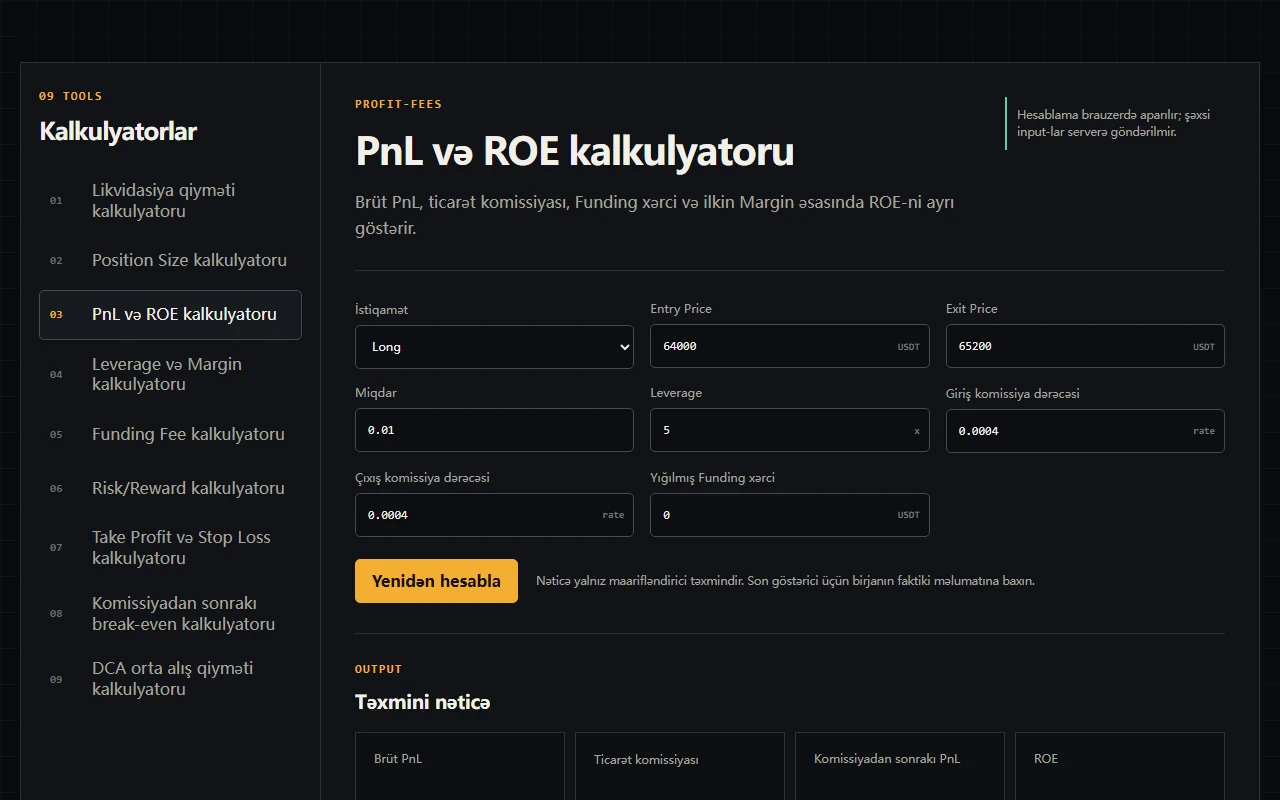 PnL və ROE: komissiyadan sonra nəticəni hesablayın